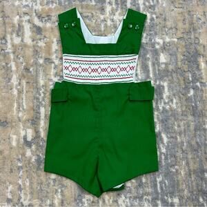 Vintage Handmade Green Christmas Holiday Romper 3- 6 months 70’s 80’s